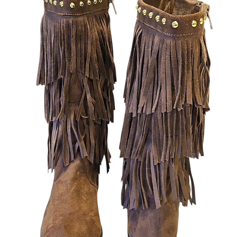 Kenneth Cole Reaction Brown Knee-Hi Fringe Boots